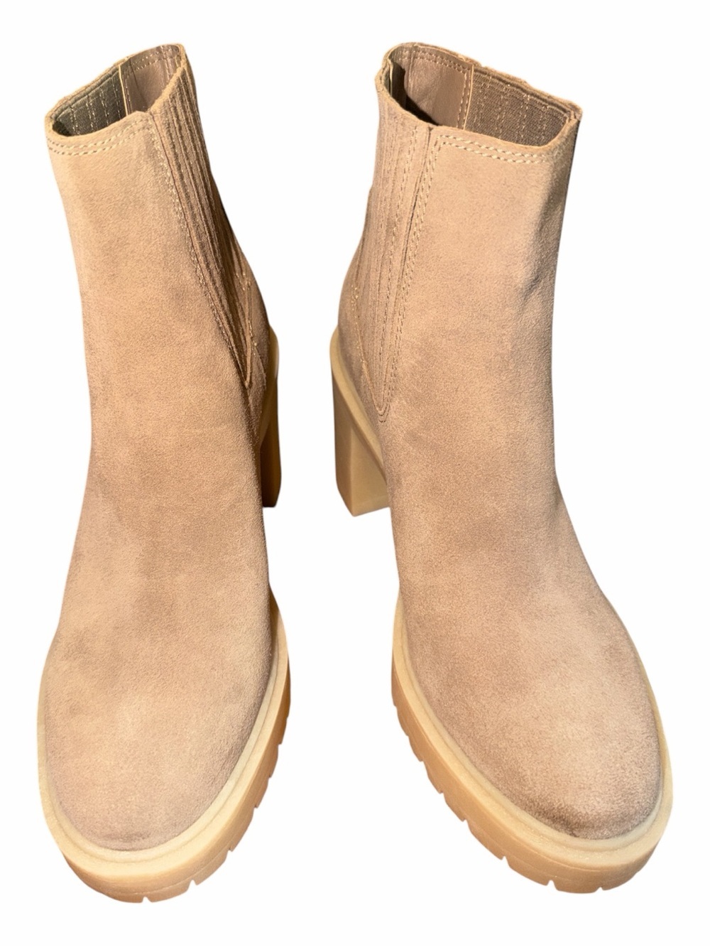 Dolce Vita Beige Suede Block-Heel Chelsea Ankle Boots